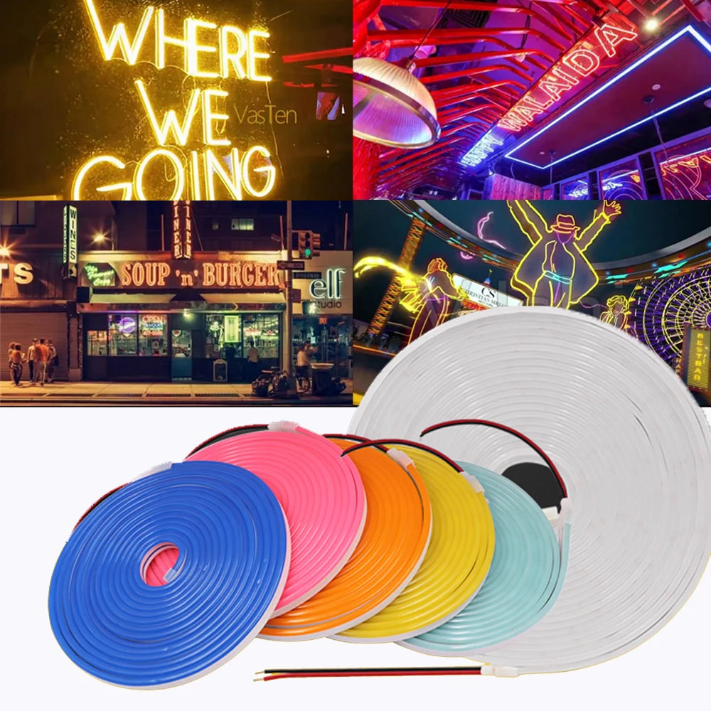 12V 24V 5M 10M 20M LED Neon Sign Strip Light Waterproof Silicone Rope Lights Flexible Lamp with 2pin Wire 120LED 2835 0.5M Decor
