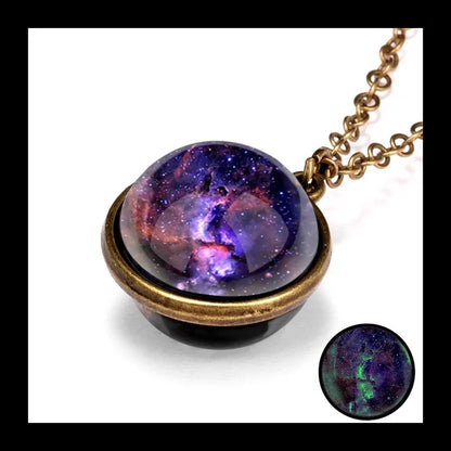 Fashion New Galaxy Nebula Universe Luminous Double-sided Retro Pendant Necklace Creative Starry Sky Light Luxury Geometry