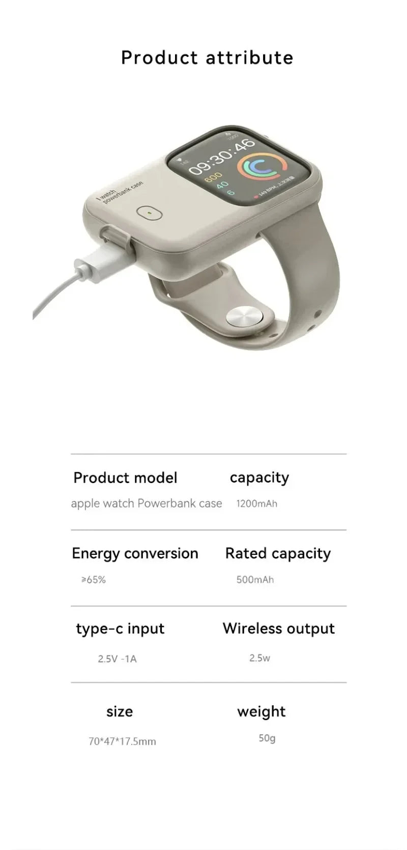 Portable Wireless Charger 1200mAh Power Bank Device for Apple Watch 8 7 6 5 4 SE Ultra for iWatch Fast Charging Case