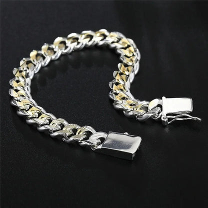925 Sterling Silver Solid 10mm chain Bracelet men women Chain noble wedding Jewelry fashion charms party birthday gift