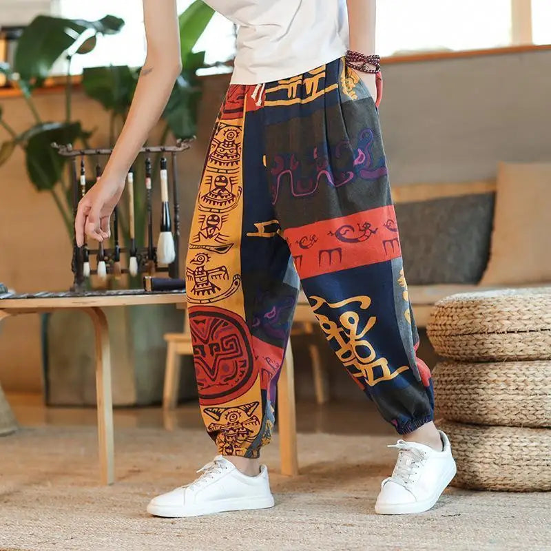 Thai  Cotton Linen  Pants Loose Fit Casual Men's Pants Asian Style Summer Lightweight Trendy Sweatpants  Summer Thin Pants