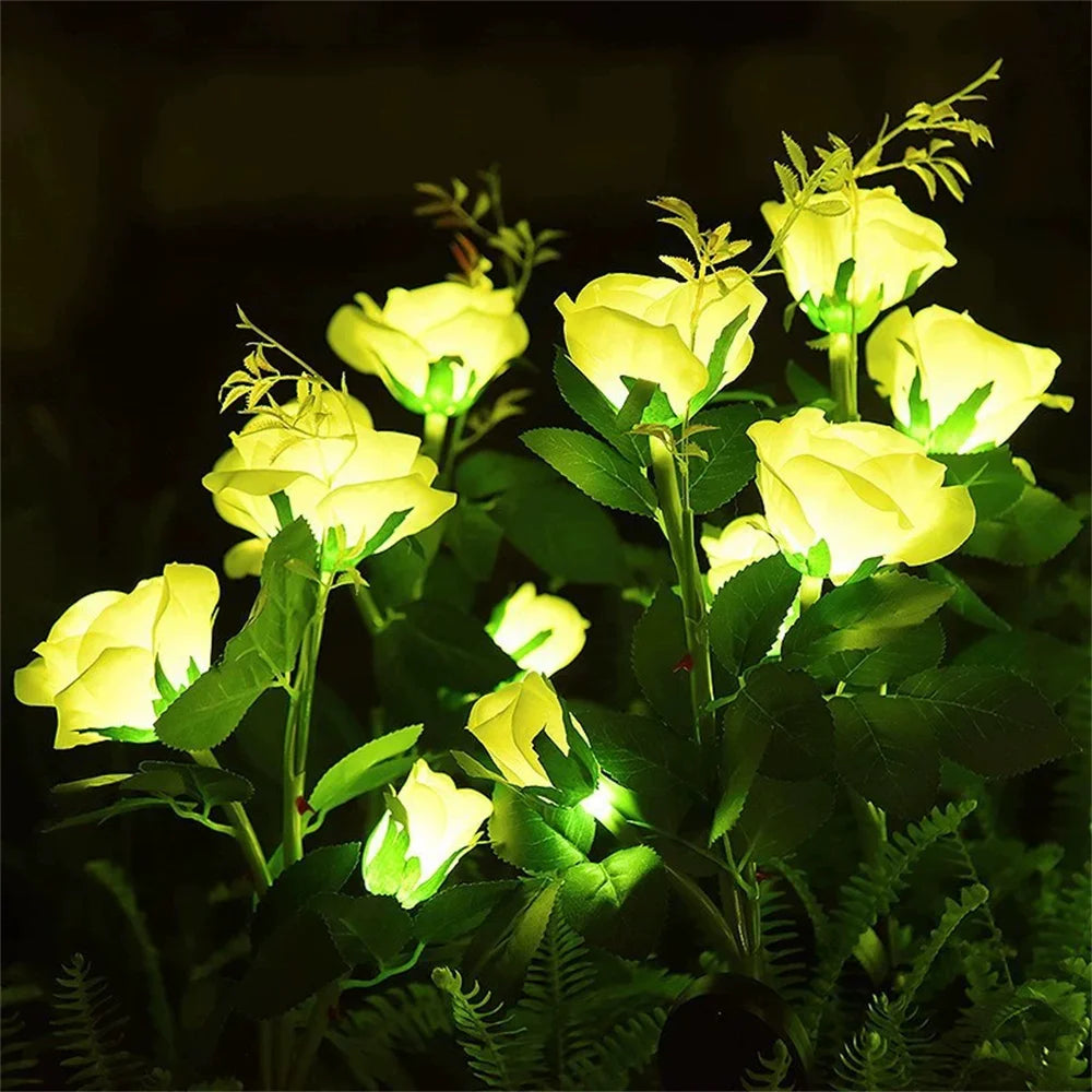 Garden Yard Lawn Night Lamp 5 Head LED Solar Simulation Rose Flower Solar LED Light Landscape Garden Home Decoration Flowers