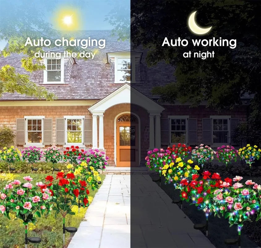 New LED Waterproof Solar Azalea Flowers Lights Outdoor Landscape Light for Lawn Patio Garden Path Decorative Lighting Lamp