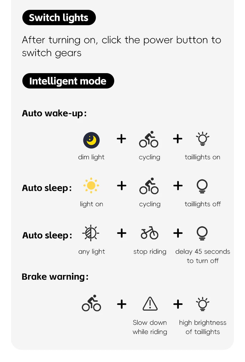 WEST BIKING Bike Taillight IP66 Waterproof Smart Brake Sensing Rear Light Auto Start/Stop LED Cycling Taillight Bike Accessories