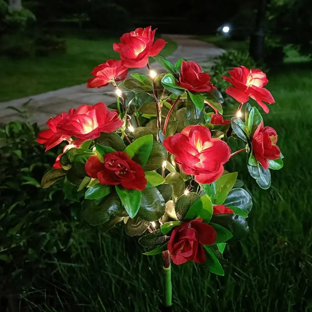 1PC Solar Azalea Flower Lights Fabric Petal Waterproof LED Decorative Stake Lights for Outdoor Garden Patio Wedding Party Decor