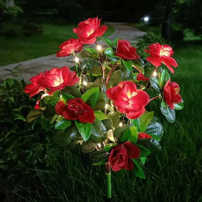 1PC Solar Azalea Flower Lights Fabric Petal Waterproof LED Decorative Stake Lights for Outdoor Garden Patio Wedding Party Decor