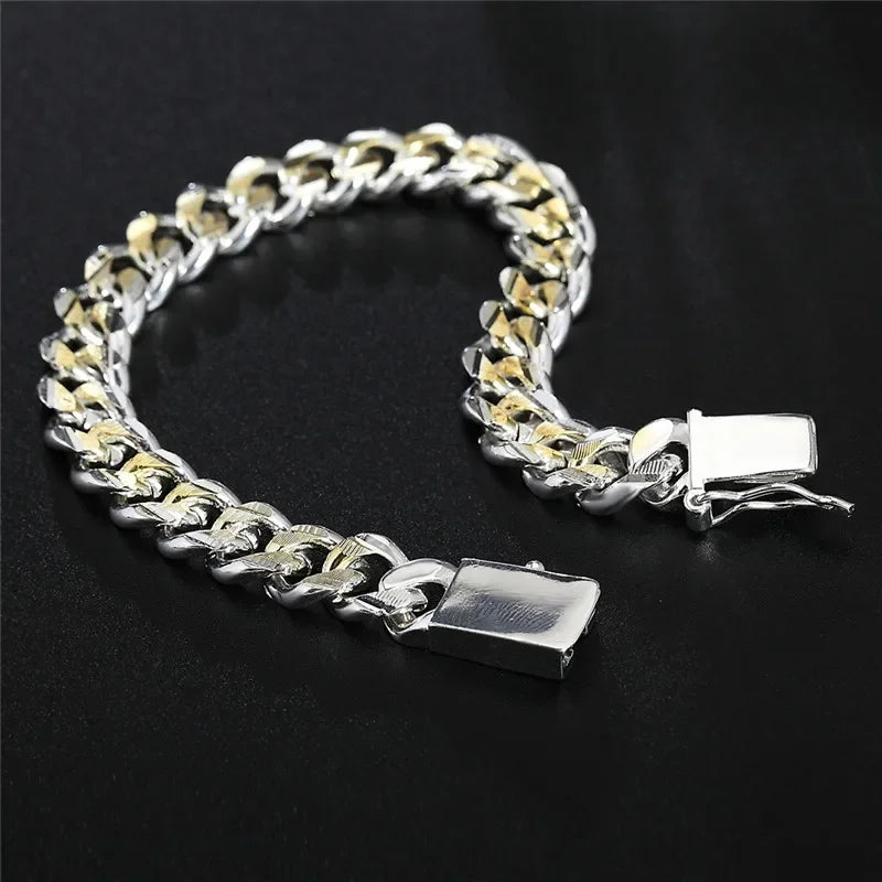 925 Sterling Silver Solid 10mm chain Bracelet men women Chain noble wedding Jewelry fashion charms party birthday gift