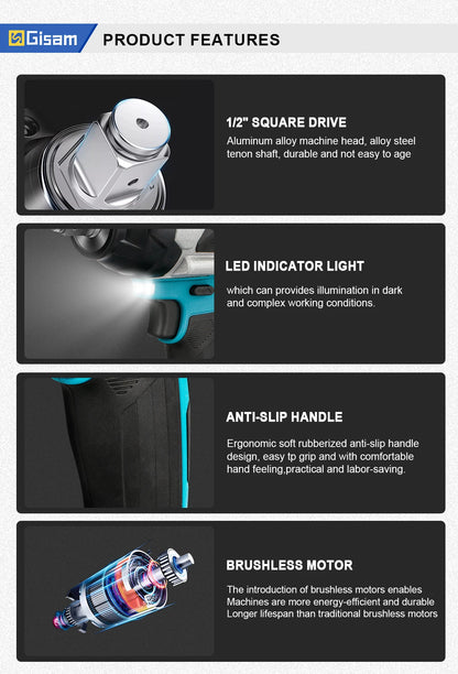 1800N.M Torque Brushless Electric Impact Wrench 1/2 inch Lithium-Ion Battery Cordless Wrench Tools For Makita 18V Battery Pins