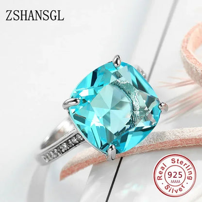 Luxury 925 Sterling SIlver Forever Clear Blue/Yellow Zircon Circle Round Finger Ring for Women Jewelry Christmas Gift Anillos