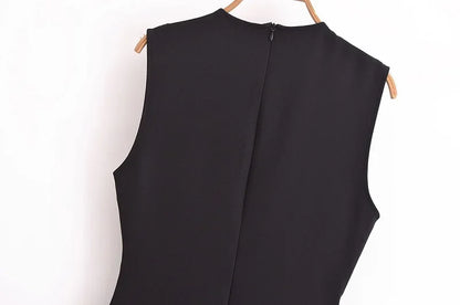 MUJER 2025 Women's Dress Summer Sleeveless Midi Dress Woman Red Black Office Long Dresses for Women Chic Belt Button Dress Women