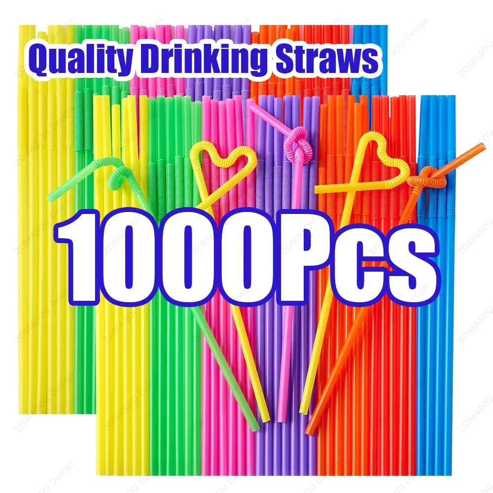 50-1000Pcs Foldable Multicolor Drinking Straws Beverage Straw Pajitas Plastique Juice Bar Party Wedding Kitchen Home Accessories