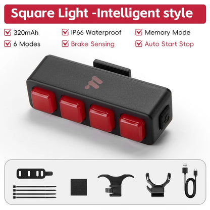 WEST BIKING Bike Taillight IP66 Waterproof Smart Brake Sensing Rear Light Auto Start/Stop LED Cycling Taillight Bike Accessories