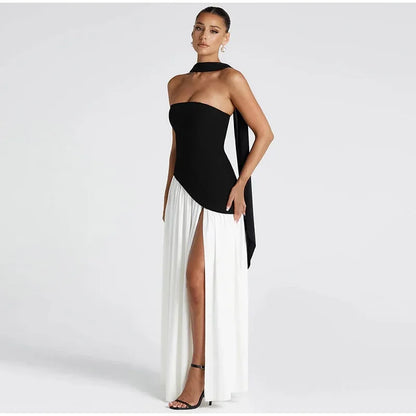 Elegant Off-shoulder Strapless Yellow Long Dresses 2025 Summer Party Dress Women Pleat Scarf Neck Holiday Evening Lady Vestidos
