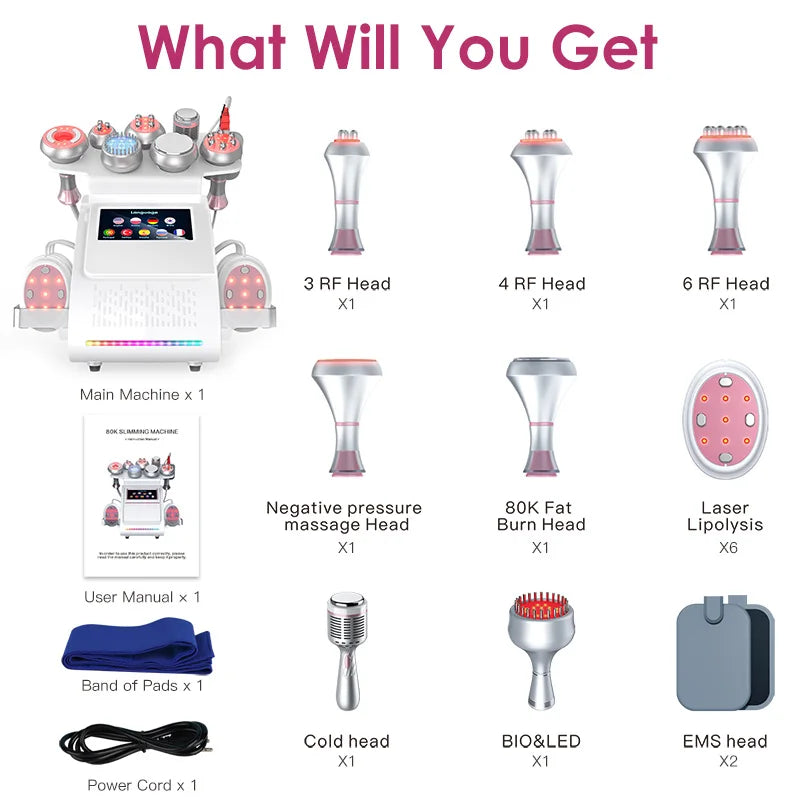 2026 9 in 1 80K cavitation machine vacuum weight loss and slimming device anti fat mass ultrasonic beautiful equipment
