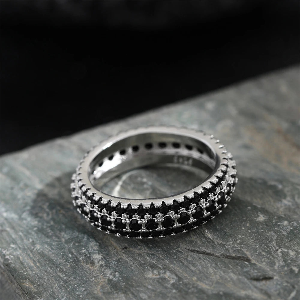 925 Sterling Silver Ring Inlaid Crystal Zirconium Round Ring Stone Men And Women Luxury Simple Fashion Gift Jewelry