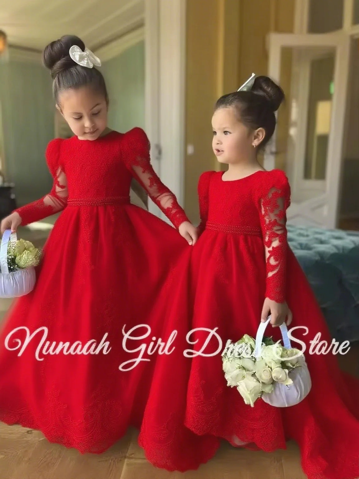 White Flower Girl Dresses for Wedding Bow Lace Appliques Floor Length Girls Kids Birthday Party Communion Party Gowns Customized