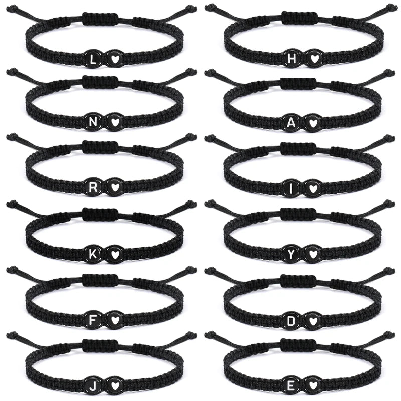 26 Letters Initial Heart Bracelets Handmade Adjustable A-Z Name Braided Bracelets For Women Men Friendship Jewelry