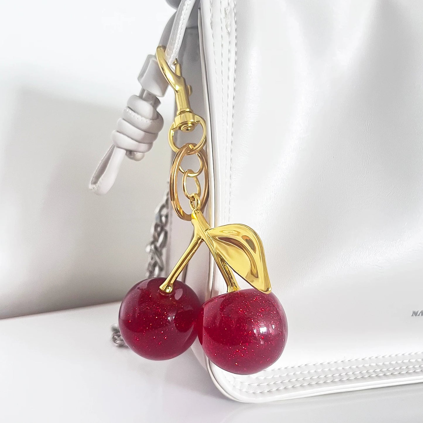 Fashion Red Cherry Keychain Pendant Summer Fruits Keyring for Women Men Bag Jewelry Accessory Gift