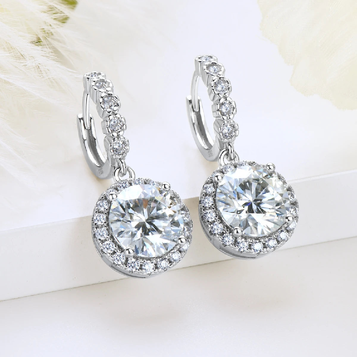 Anziw Real Sparkling 3.0 Ct D Moissanite Drop Hoop Earrings 100% 925 Silver Gold Plated 2.0ct Hanging Earring For Women Jewelry