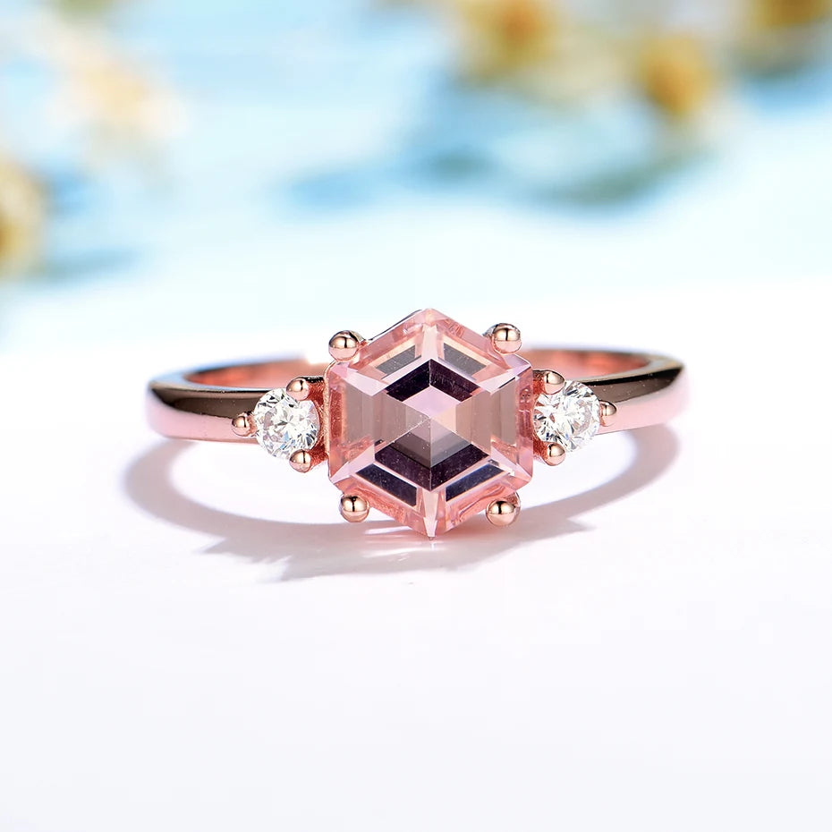 Luxyimagic Hexagon London Blue Topaz Gemstone Ring for Women Soid 925 Sterling Silver Tanzanite Morganite Jewelry for Engagement