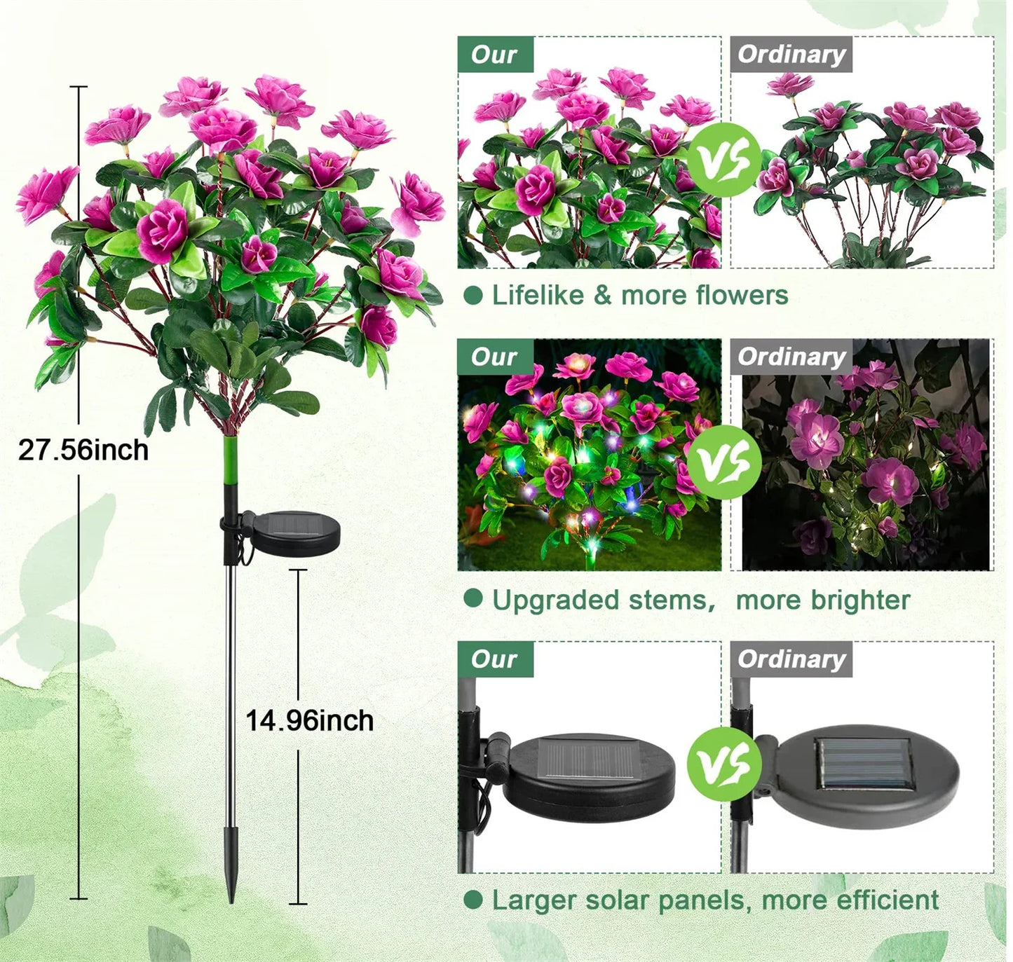 LED Solar Azalea Flowers Lights Outdoor Waterproof Landscape Light for Lawn Patio Garden Path Decorative Lighting Lamp