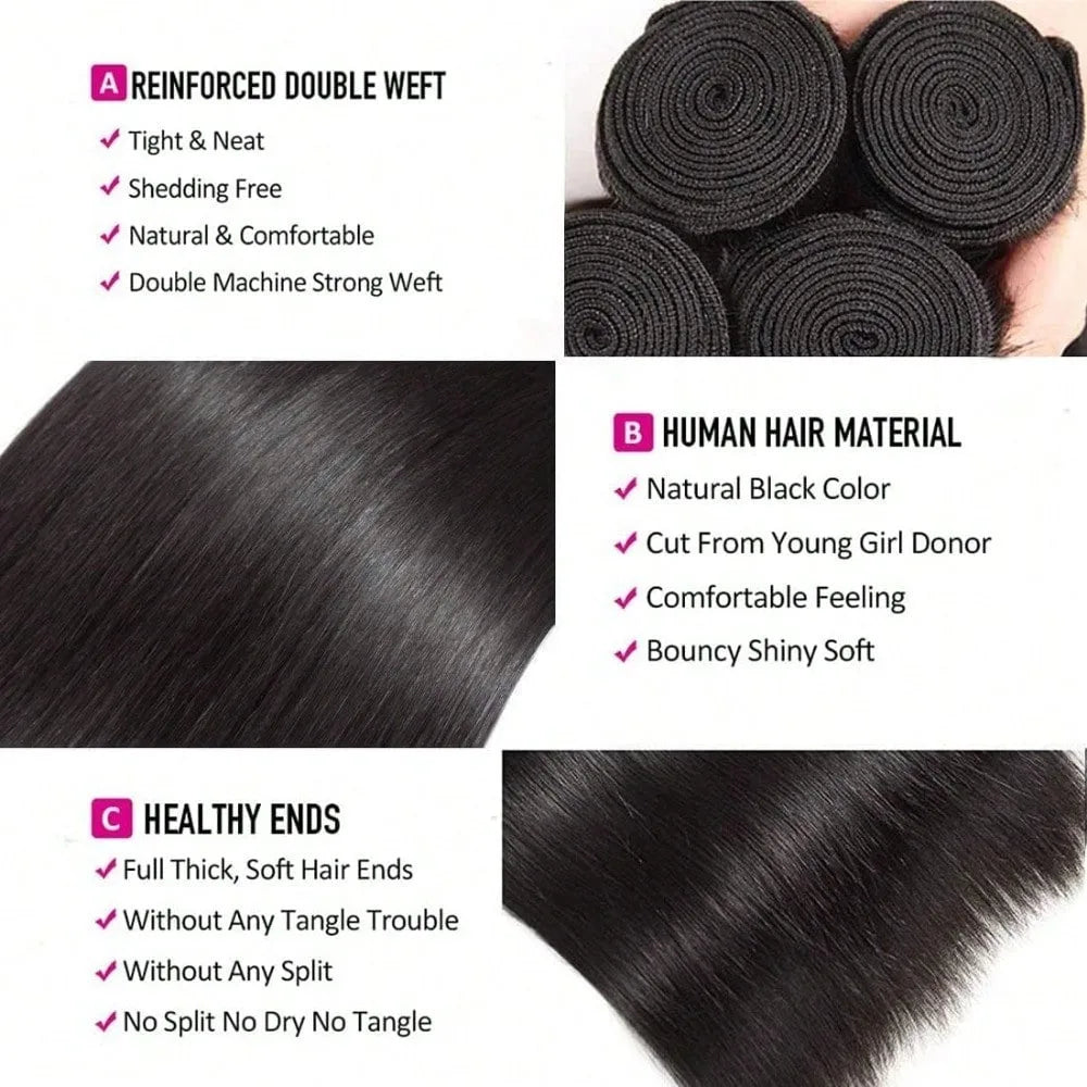 26 28 30 32 Inch 15A Human Hair Bundles Straight Bundles Human Hair Unprocessed Brazilian Virgin Hair Straight 3/4 Bundles Unit