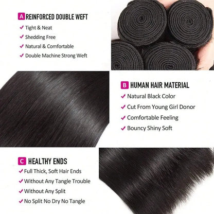 26 28 30 32 Inch 15A Human Hair Bundles Straight Bundles Human Hair Unprocessed Brazilian Virgin Hair Straight 3/4 Bundles Unit