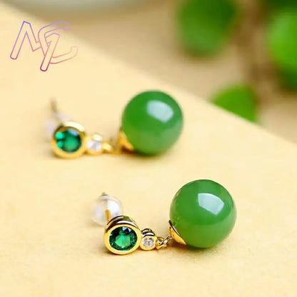 Green Natural Jade Bead Earrings Ear Stud Lucky Luxury Talismans Real Jewelry Fashion Accessories Vintage Designer