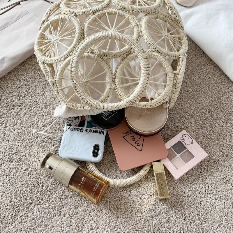 Large Capacity Straw Woven Handbag Handwoven Hollow Women Shoulder Bag Travel Vacation Summer Beach Bag Top Handle Bags