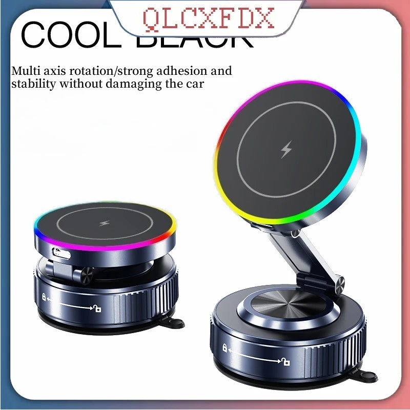 15W Vacuum Suction Cooling Magnetic Wireless Charger Car Phone Holder Mount 360 Rotatable Compatible with Smartphones for iPhone
