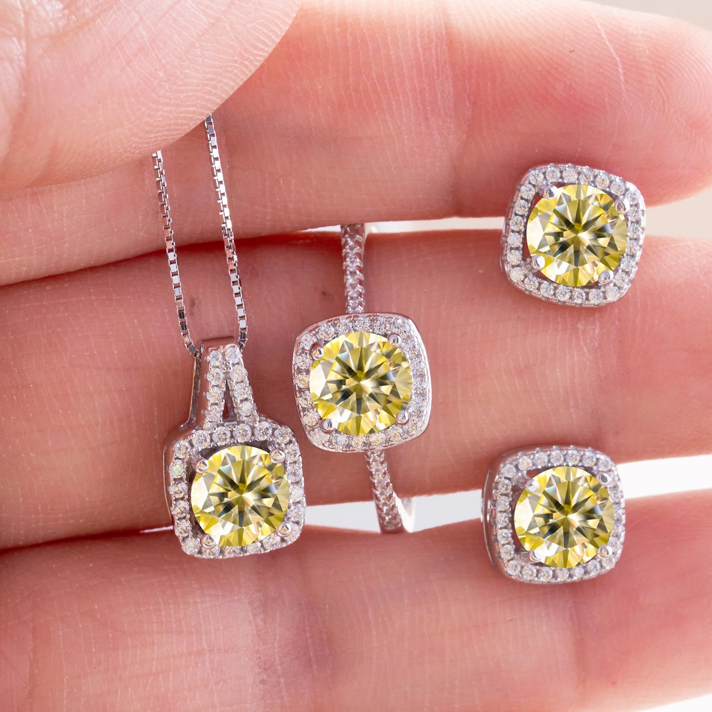 Women's Round Cut D Color Moissanite Jewelry Set Real 925 Silver Pendant Necklace and Stud Earrings female dating fine Jewelry