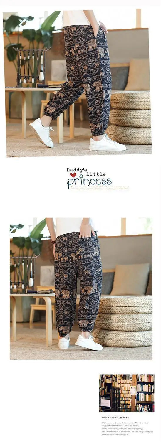 Thai  Cotton Linen  Pants Loose Fit Casual Men's Pants Asian Style Summer Lightweight Trendy Sweatpants  Summer Thin Pants