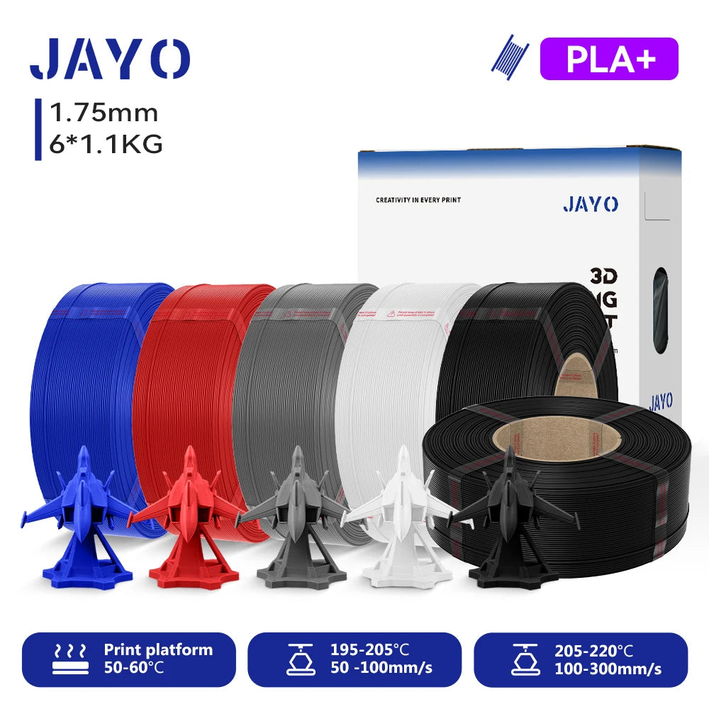 JAYO Refill PETG/PLA+ Filament 1.75mm Refill 3D Printer Filament, Suitable for Bambu Lab Filament & JAYO Reusable spools 6Rolls