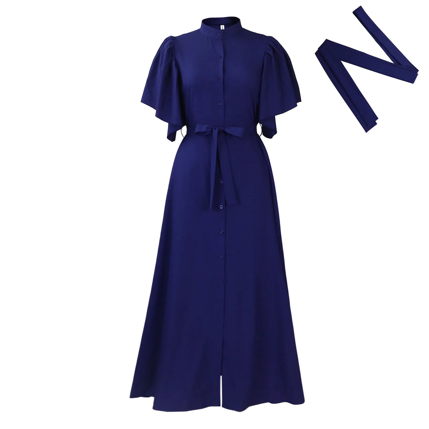 2025 Summer New Fashion Women's Solid Color Trendy Casual Flare Sleeve Single-breasted Loose Floor Length Dresses Female Clothes