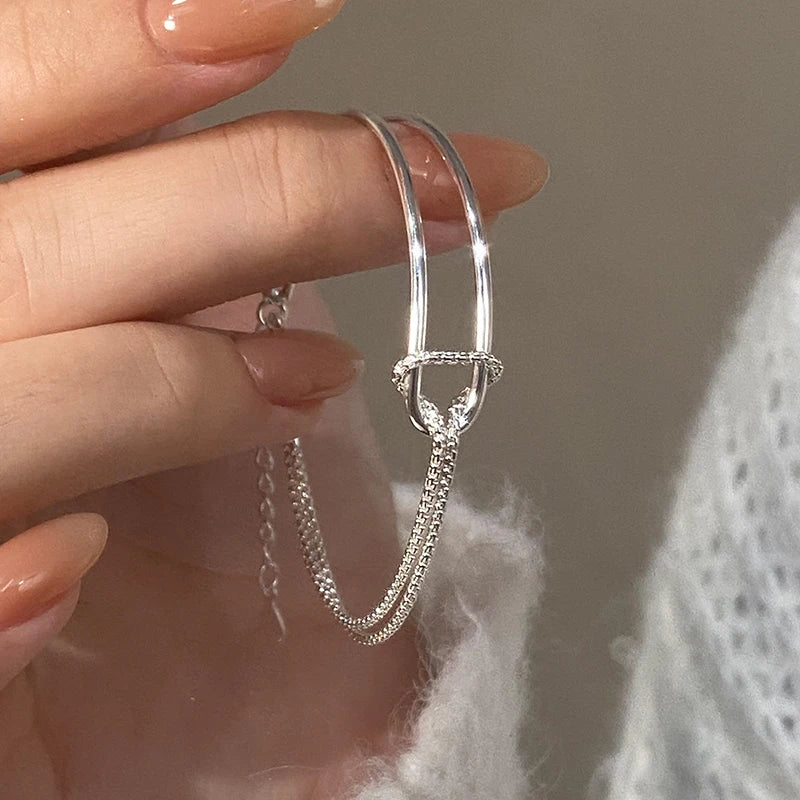 INZATT Real 925 Sterling Silver Asymmetric Double Layer Chain Bracelet for Women Hiphop Fine Jewelry Minimalist Accessories