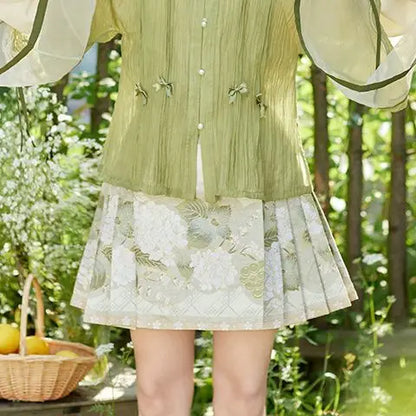 2023 Spring Summer New Fashion Printing High Waist Strap A-line Skirt Women High Street Chinese Style Loose Casual Pleated Skirt