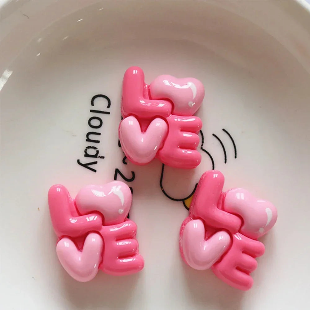 10PCS Shiny Rose Red Bear Flower Miniature Resin Flat Back Cabochons For Hairpin Scrapbooking DIY Home Decor Craft Accessories