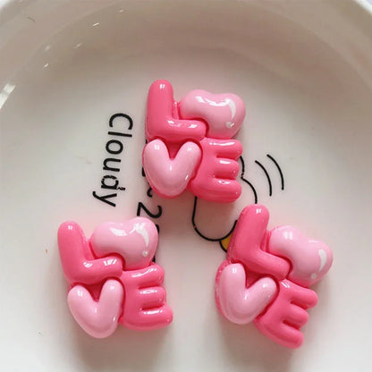 10PCS Shiny Rose Red Bear Flower Miniature Resin Flat Back Cabochons For Hairpin Scrapbooking DIY Home Decor Craft Accessories