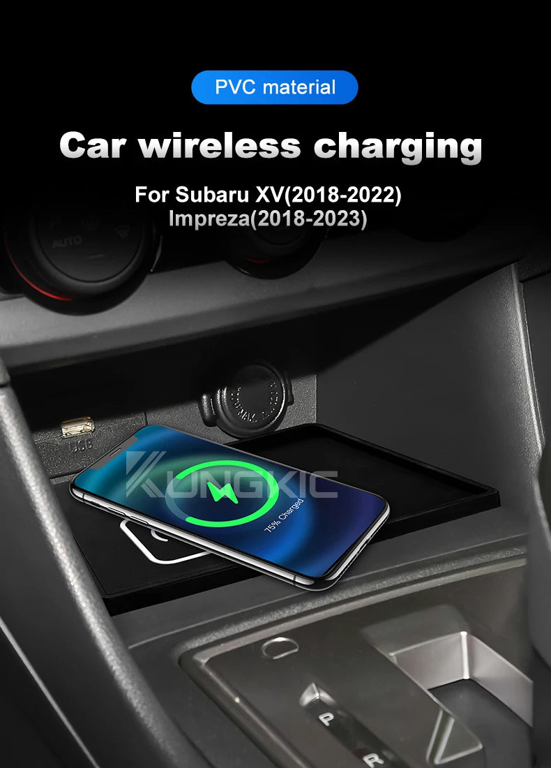 For Subaru XV Impreza 2018 2019 2020 2021 2022 15W Car Wireless Charger Mobile Phone Fast Charging Holder PVC