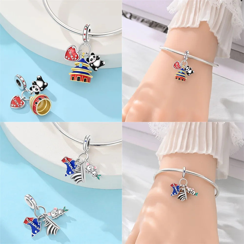 New 925 Silver Charms Greek Temple Paris Tower London Big Ben Beads Pendant Fit Original Bracelet DIY Cultural Fine Jewelry Gift