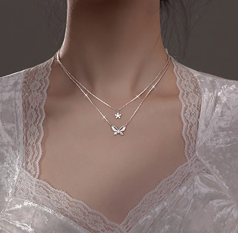 Silver Color Love Asymmetric Chain Necklace for Women Sweet Temperament Party Jewelry 925 Stamp Gifts Dropship