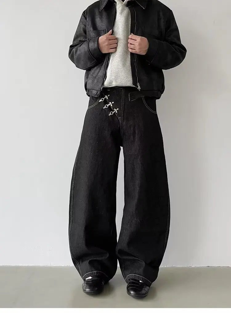 Men's Baggy Jeans Unisex Y2K Trendy Casual Wide Leg Denim Pants High Street Oversize Trousers American Style Streetwear Fashion
