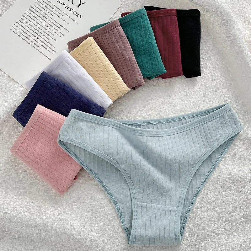 FINETOO 10PCS Women's Cotton Panties Sexy Breathable Underwear Female Solid Comfortable Lingerie Striped Briefs Wholesale M-XL