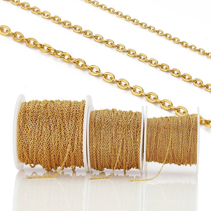 10Meters/Roll Stainless Steel Gold Chain O Shape Cross Chains for DIY Jewelry Making