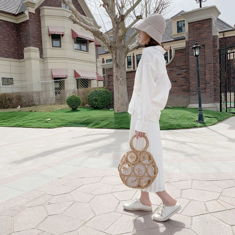 Large Capacity Straw Woven Handbag Handwoven Hollow Women Shoulder Bag Travel Vacation Summer Beach Bag Top Handle Bags