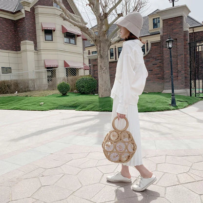 Large Capacity Straw Woven Handbag Handwoven Hollow Women Shoulder Bag Travel Vacation Summer Beach Bag Top Handle Bags