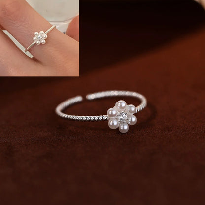 VENTFILLE 925 Sterling Silve Love Heart  Ring for Women Girl Gift Line Pearl Korean Sweet  Jewelry Birthday Gift Dropshipping