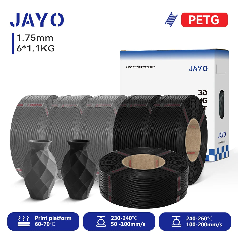 JAYO Refill PETG/PLA+ Filament 1.75mm Refill 3D Printer Filament, Suitable for Bambu Lab Filament & JAYO Reusable spools 6Rolls