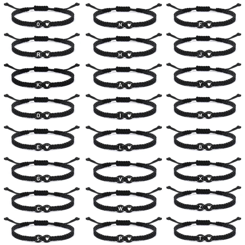 26 Letters Initial Heart Bracelets Handmade Adjustable A-Z Name Braided Bracelets For Women Men Friendship Jewelry