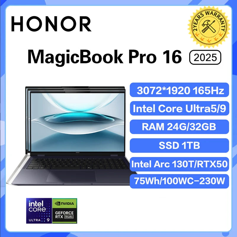 Honor MagicBook Pro 16 Laptop Ultra5 225H/Ultra9 285H 24G/32G 1T 3.1K 165Hz Honor Laptop Notebook Ultrabook Game Computer